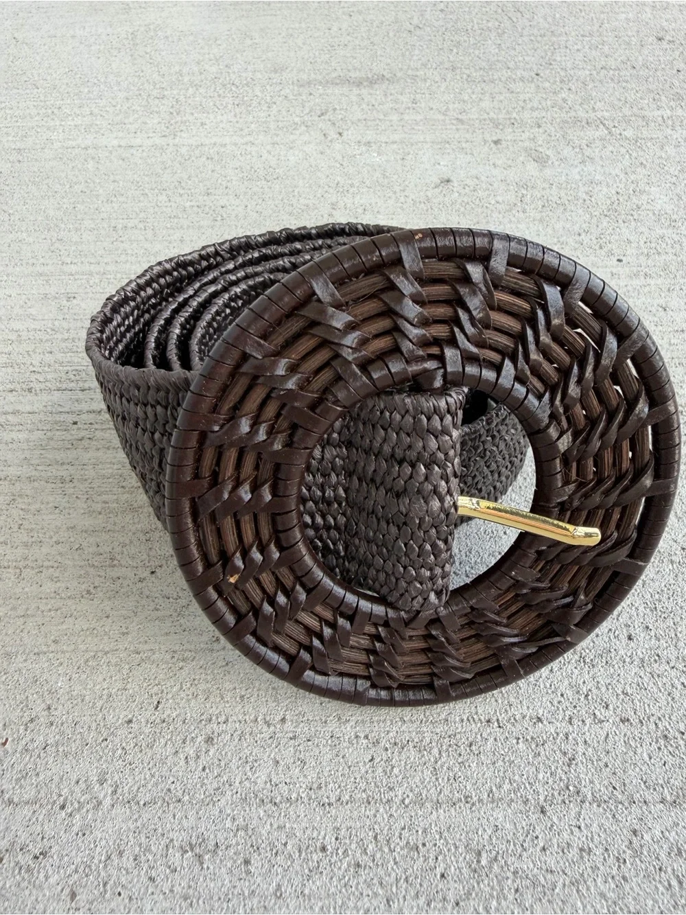 J. McLaughlin Woven Stretch Belt Brown Wide Elastic Belt Round Woven Buckle 36
